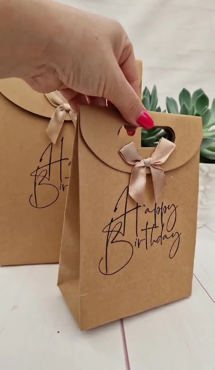 Bolsas de regalo de feliz cumpleaños para niños, bolsas de papel Kraft con  asa, decoraciones de