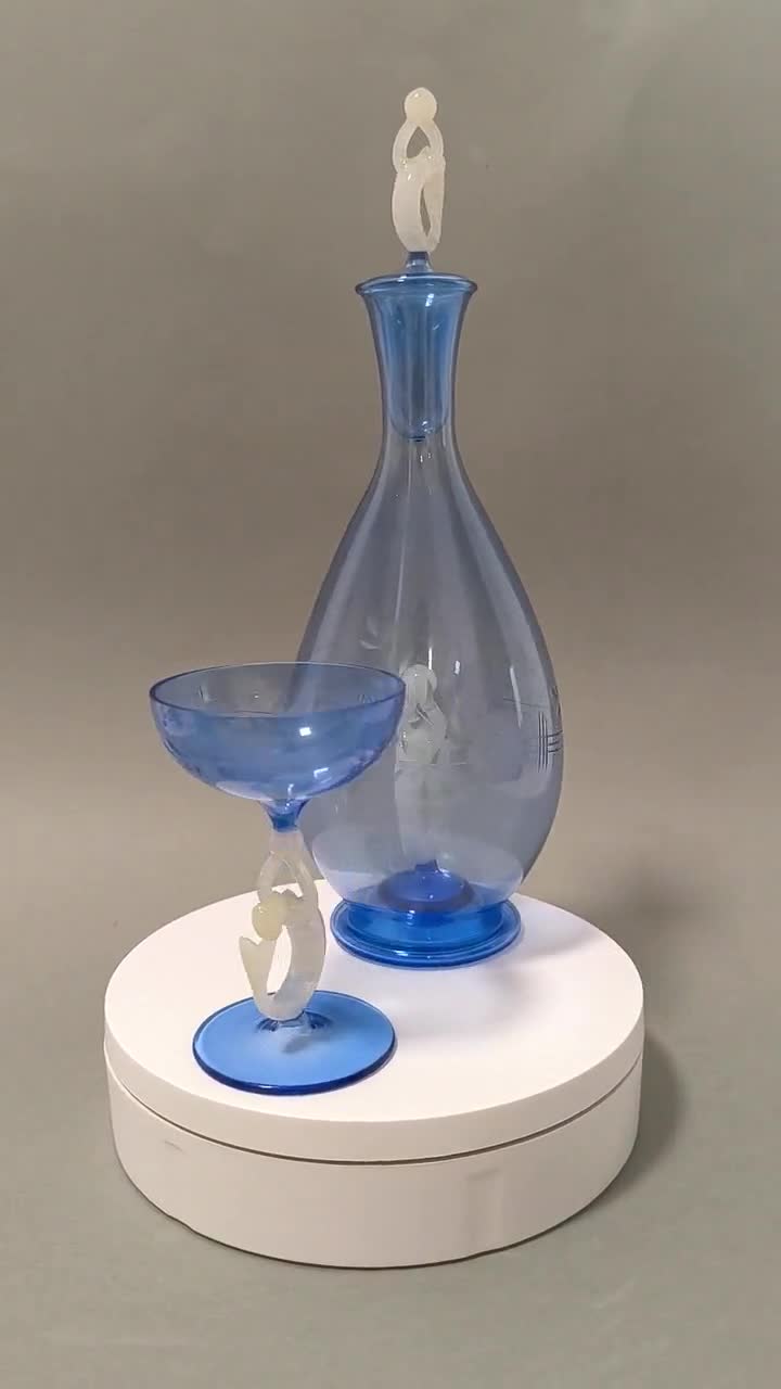 Lauscha Bimini Liqueur Set Glasses & Carafe Rare MCM Mermaid Fritz