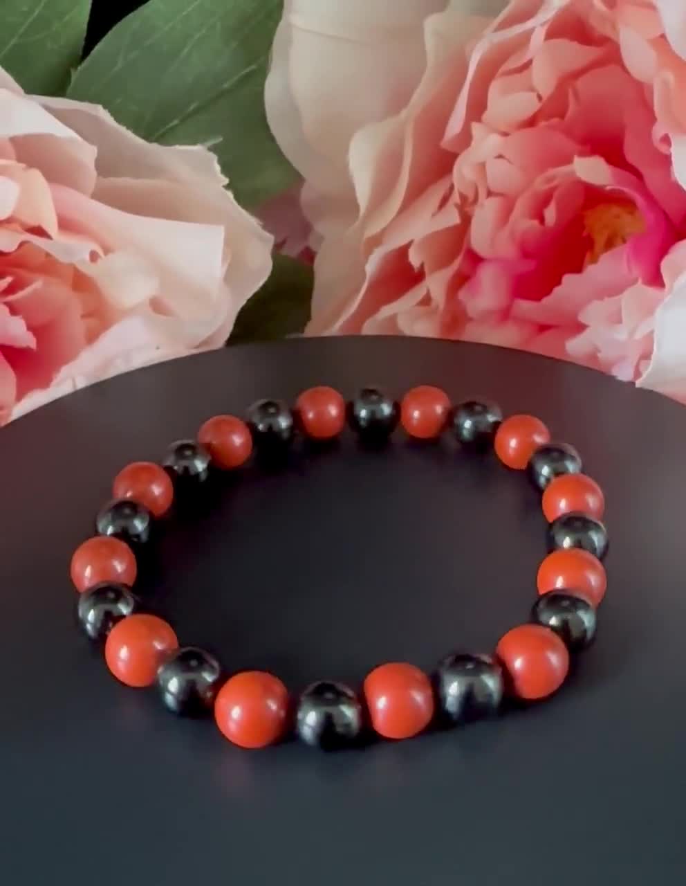Men's Red Jasper & Black Tourmaline Crystal Bracelet - Confidence