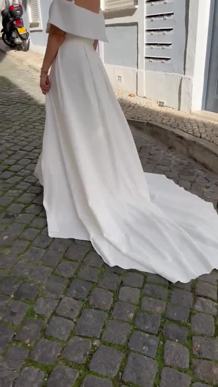 Detachable Wedding Crepe Overskirt Bridal Train Overskirt