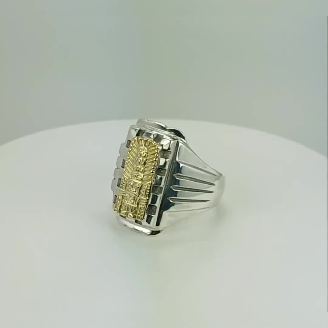 Silver and Gold Ring, Magic Ring, Lord of Sipan Ring, Precolumbian Jewelry, Men Silver ring, Handmade Inca Silver Jewelry, popular Gift for Him