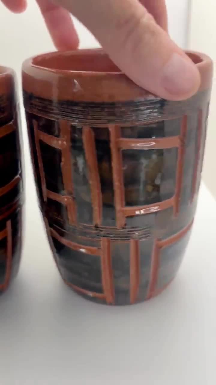 Hal Lasky Puerto Rican Studio Pottery Red and Black Geometric Mid