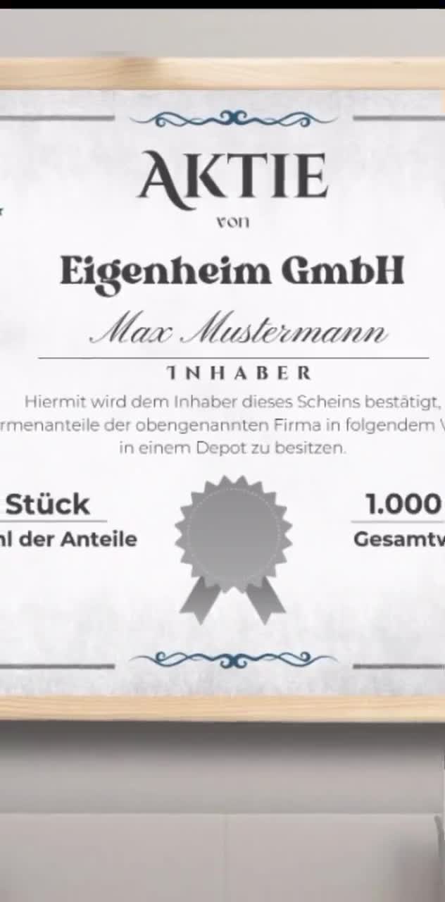 Share certificate / Gift to print / Cash gift / PDF / Special gift /  Digital print / DIN A4 / Personalized / Stock