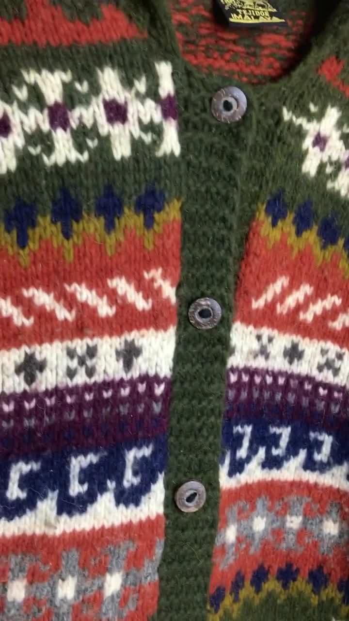 Vintage Hand Knit Wool Cardigan Ecuadorian Sweater Ethnic