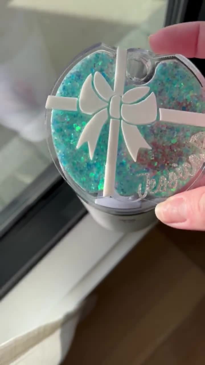 Tiffany Blue White Bow Diamond Shaker Glitter Name Topper Tiffany Blue White Bow Diamond Shaker Glitter Name Topper