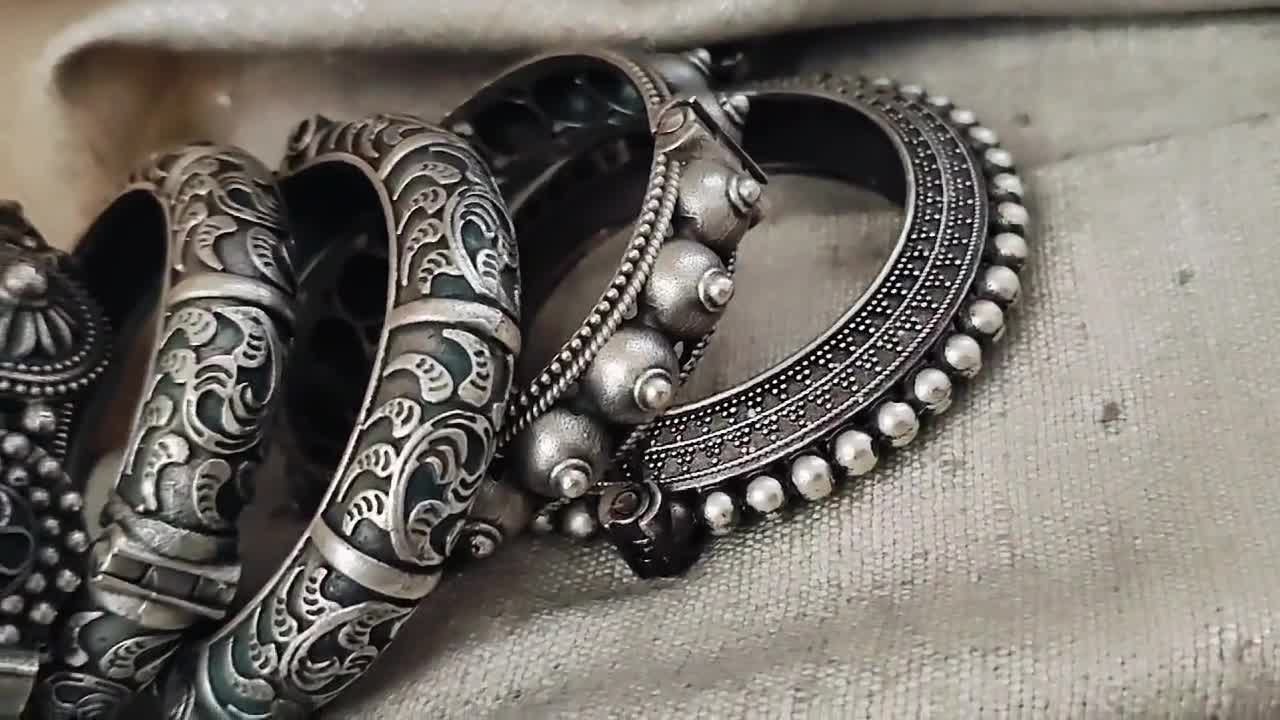 Bangles Set Handkada Silver Plated Hand Kada Bracelet Antique