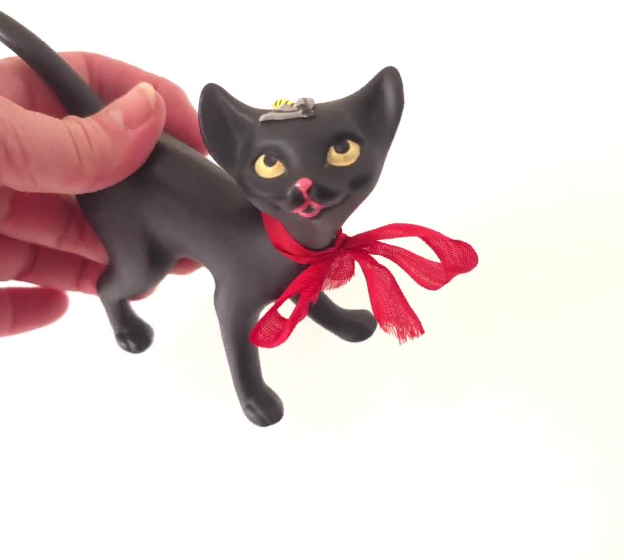 猫の形 陶器 置物 黒と赤 黒猫 グッズ ネコ 置物 ガラス細工 ミニチュア 雑貨 フォーカート