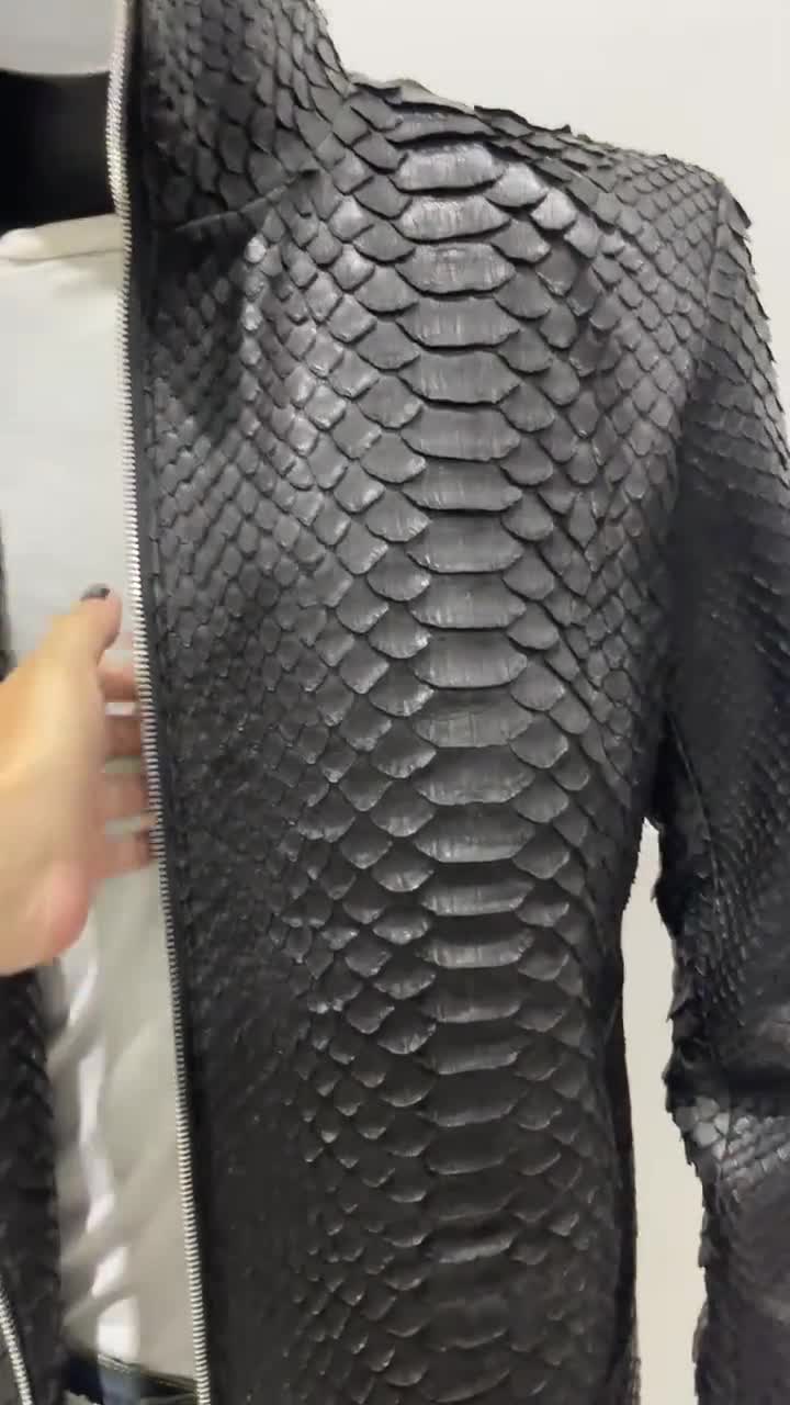 メンズキングスネークスキンジャケット、メンズブラックパイソンレザー