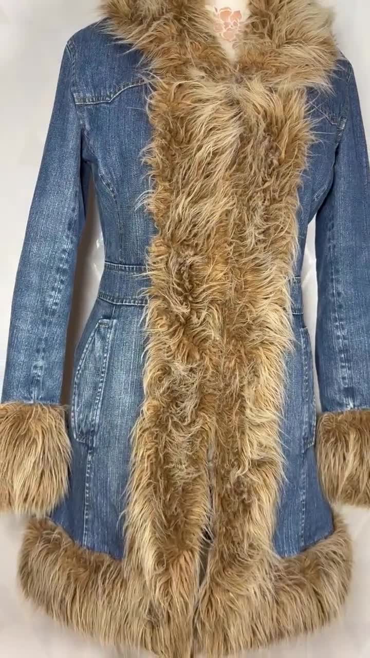 Rare Vintage Shaggy Jeans & Faux Fur Vegan PENNY LANE 70s Style