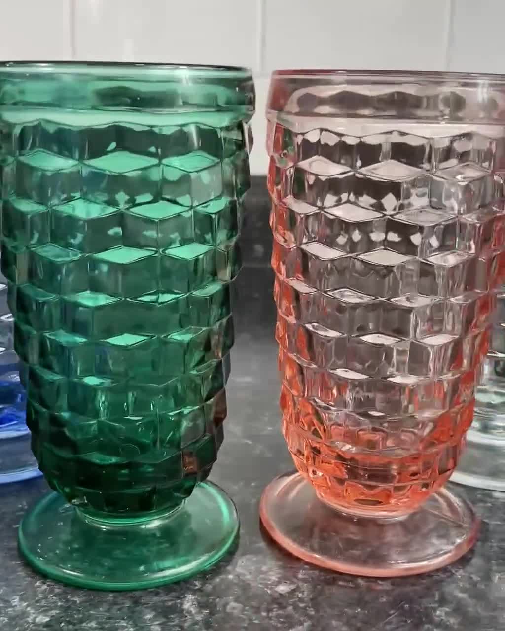 MCM Set of 4 Retro Vintage Tall Drinking Cocktail Glasses Colorful Cane  Print