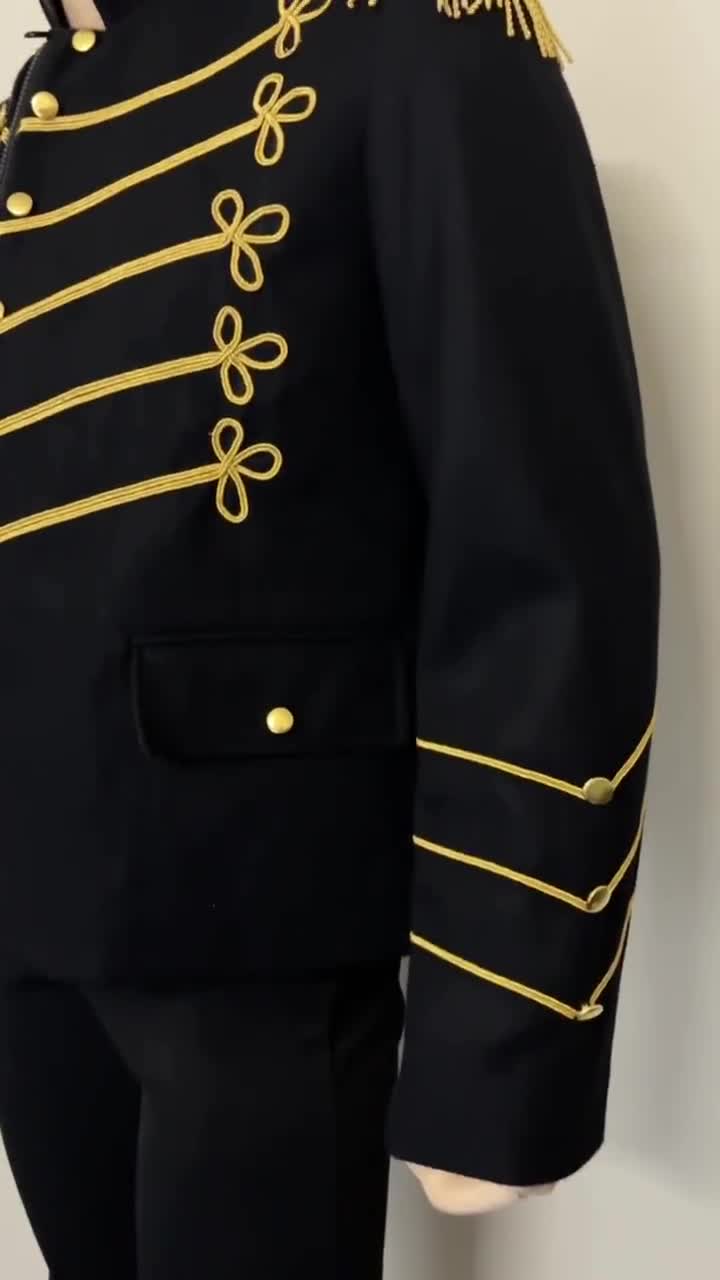 Vintage Black & Gold Embroidered Napoleon Jacket: Steampunk