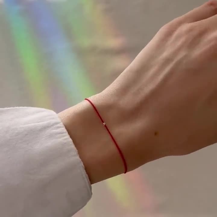 Red String Bracelet, Stacking Set, 14K Gold, Red Bracelet