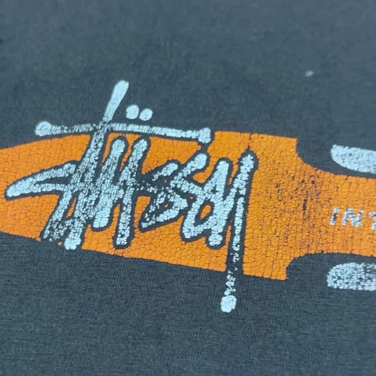 Vintage 90s Stussy International Oval Logo Distressed Tshirt Large