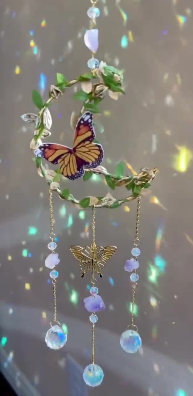 Décoration de pendentif attrape-soleil suspendu papillon améthyste
