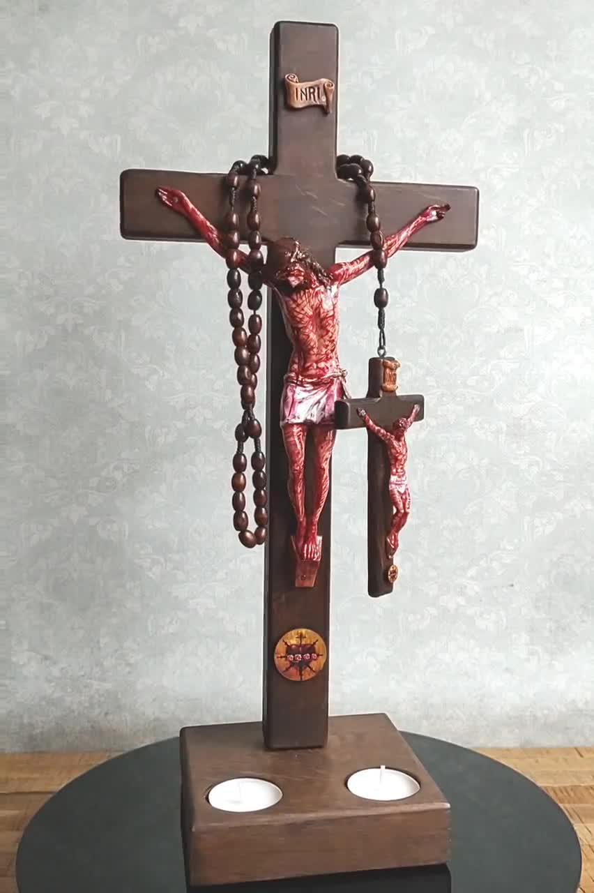 Light Wood Crucifix Bead Coffee Table / Wall Rosary – Knots of Grace