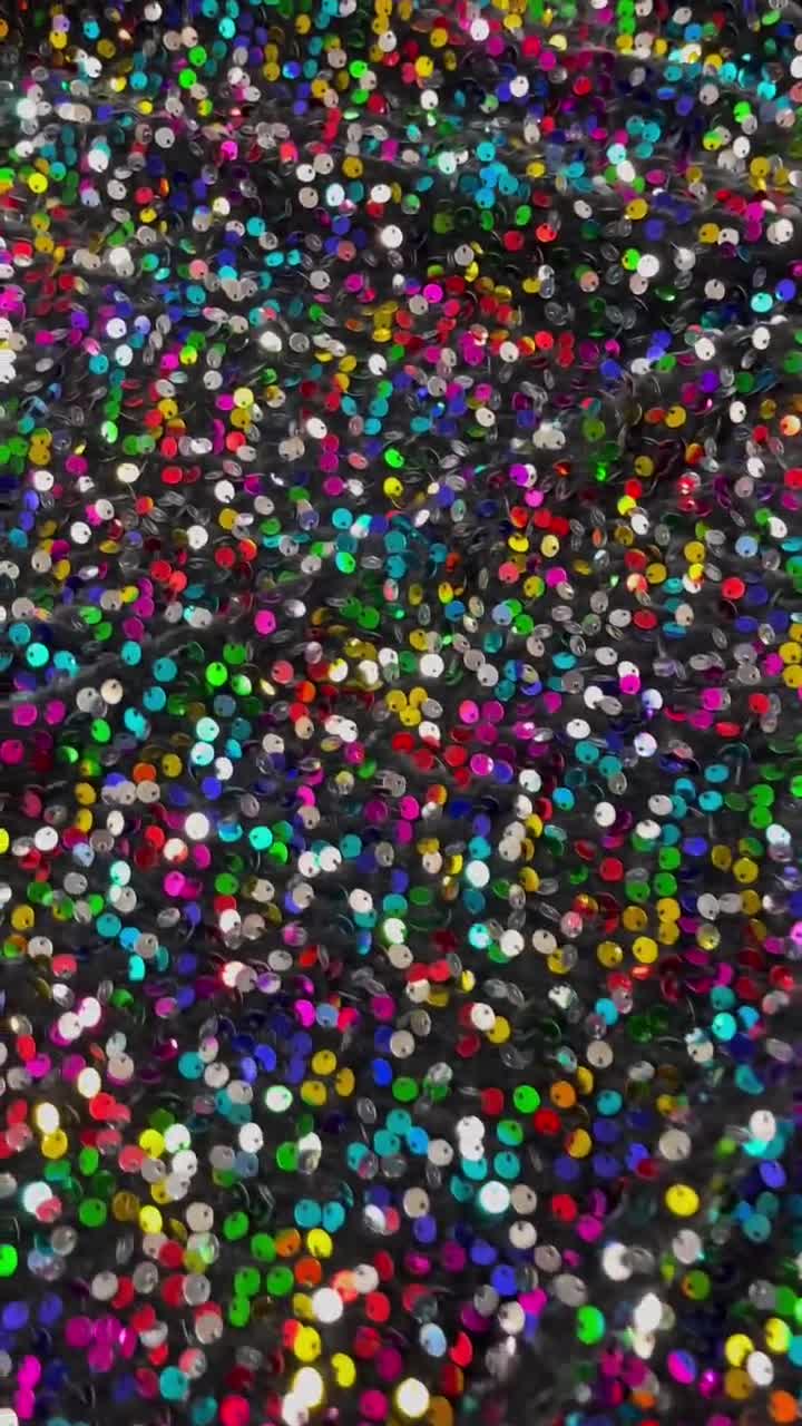 Rainbow Sequin on Black Stretch Velvet With Partial Luxury Sequins 5mm  Shining Sequins 2-way Stretch 58/60 choose the Quantity 