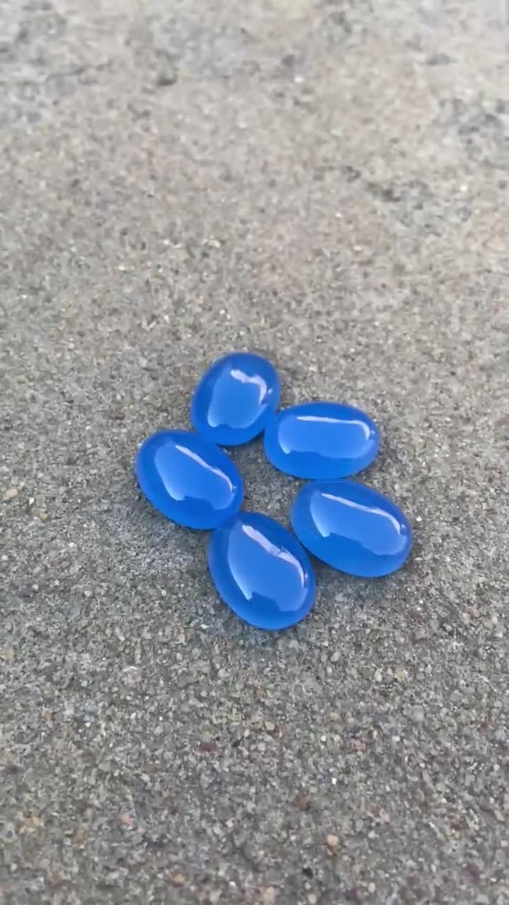 Natural Blue Chalcedony Cabochon: Oval Flat Back Gemstone video poster