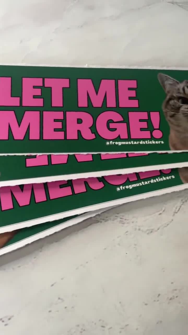 Let Me Merge Angry Cat Hydroflask Sticker Cat Stickers Cat Lady gen Z Meme  8.5 X 2.5 Bumper Sticker OR Magnet 
