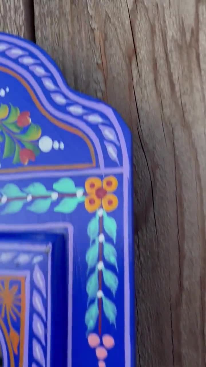 Hand-painted Moroccan Mirror 23x36 Cm Decorative Wooden Wall