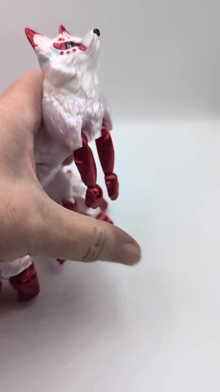 3D Printed Nine-tailed Fox Figurine: Articulated Silk PLA Kitsune