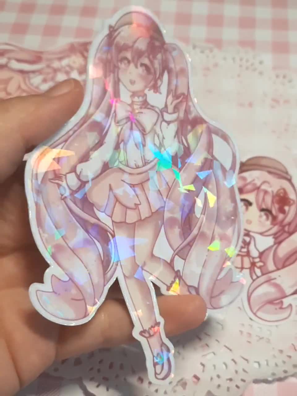 Hatsune Miku and Sakura Miku Peeker Stickers holographic or Vinyl