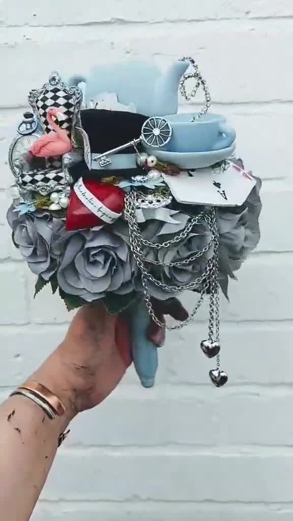 Wonderland Tea Party Brooch Bouquet, Whimsical Bridal