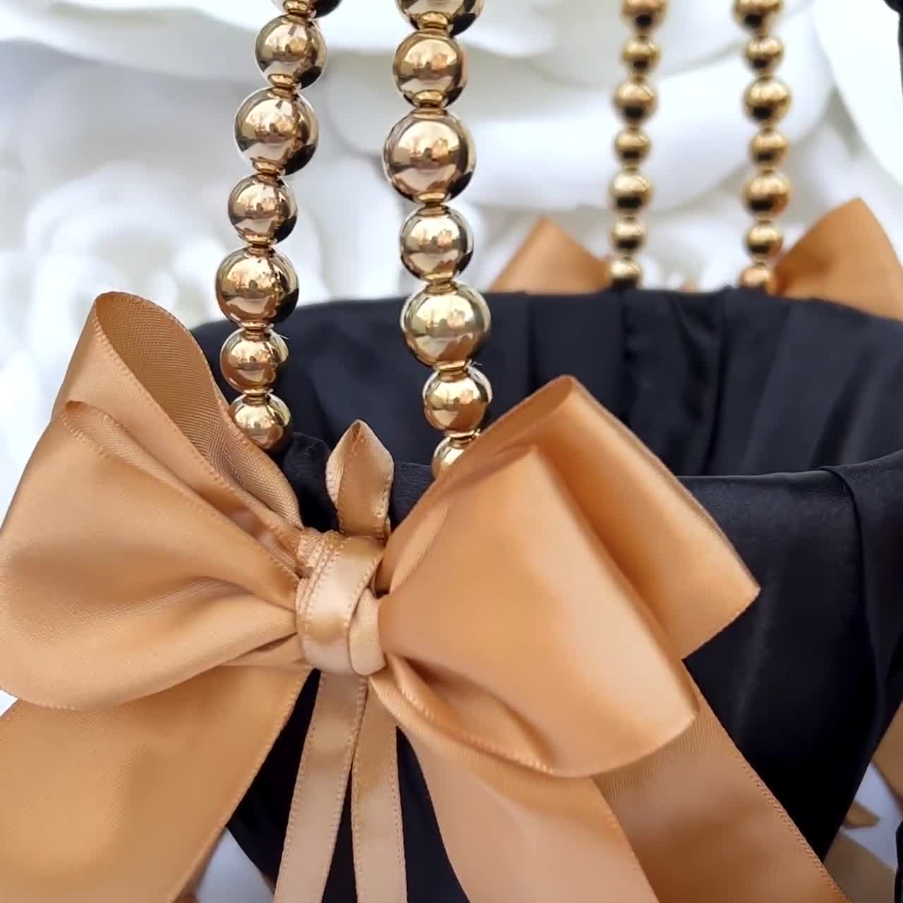 Cesta de flores negra para niñas, cesta de boda negra y dorada, cesta con  asa de perla dorada, cestas para niñas, cesta de flores negra, cesta de  perla, image size:1280x1280