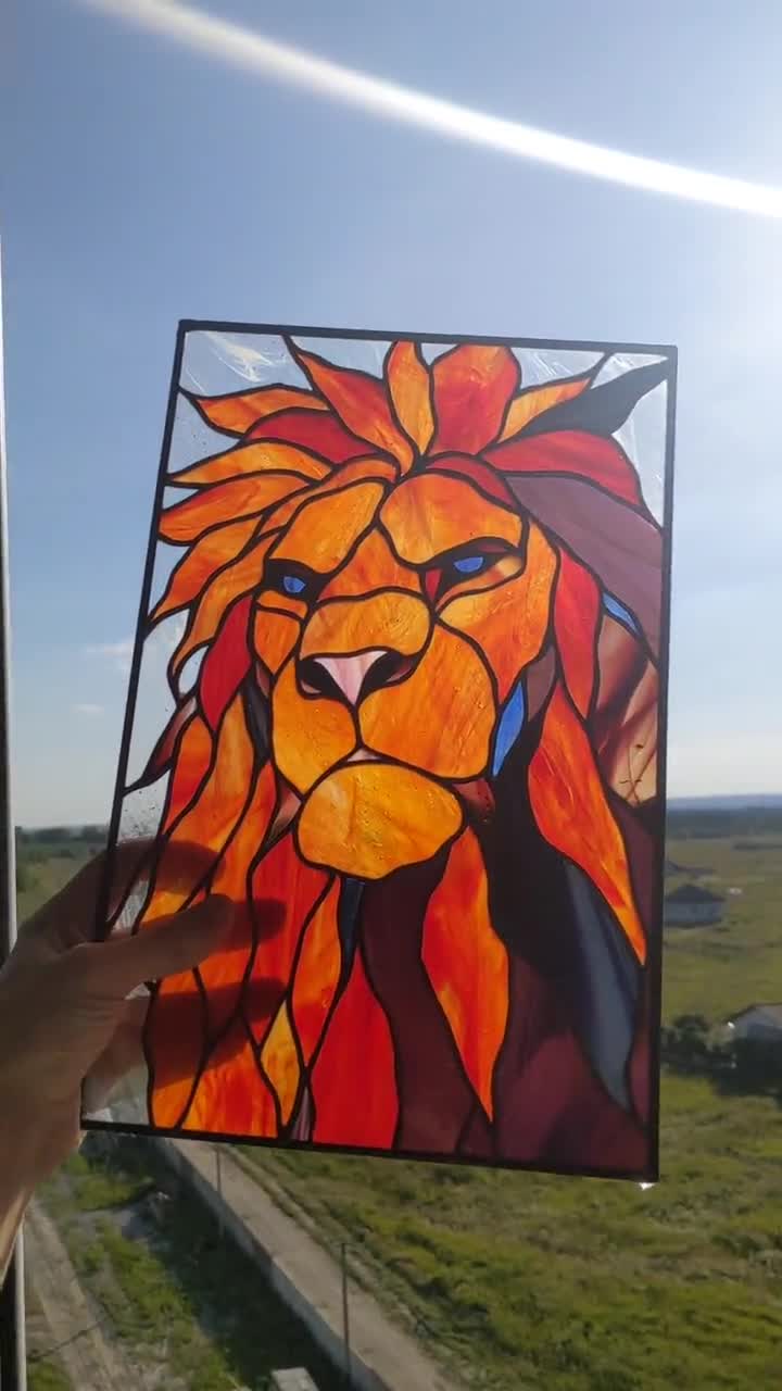 Abstract Lion Stained Glass Window Panel Stained Glass