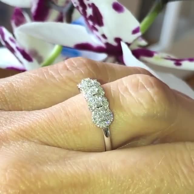 Diamond Wedding Band, .60carat 5 stone Diamond halo Wedding Ring, 14k White  Gold ,5 Stone Anniversary Ring , Pristine Custom Rings
