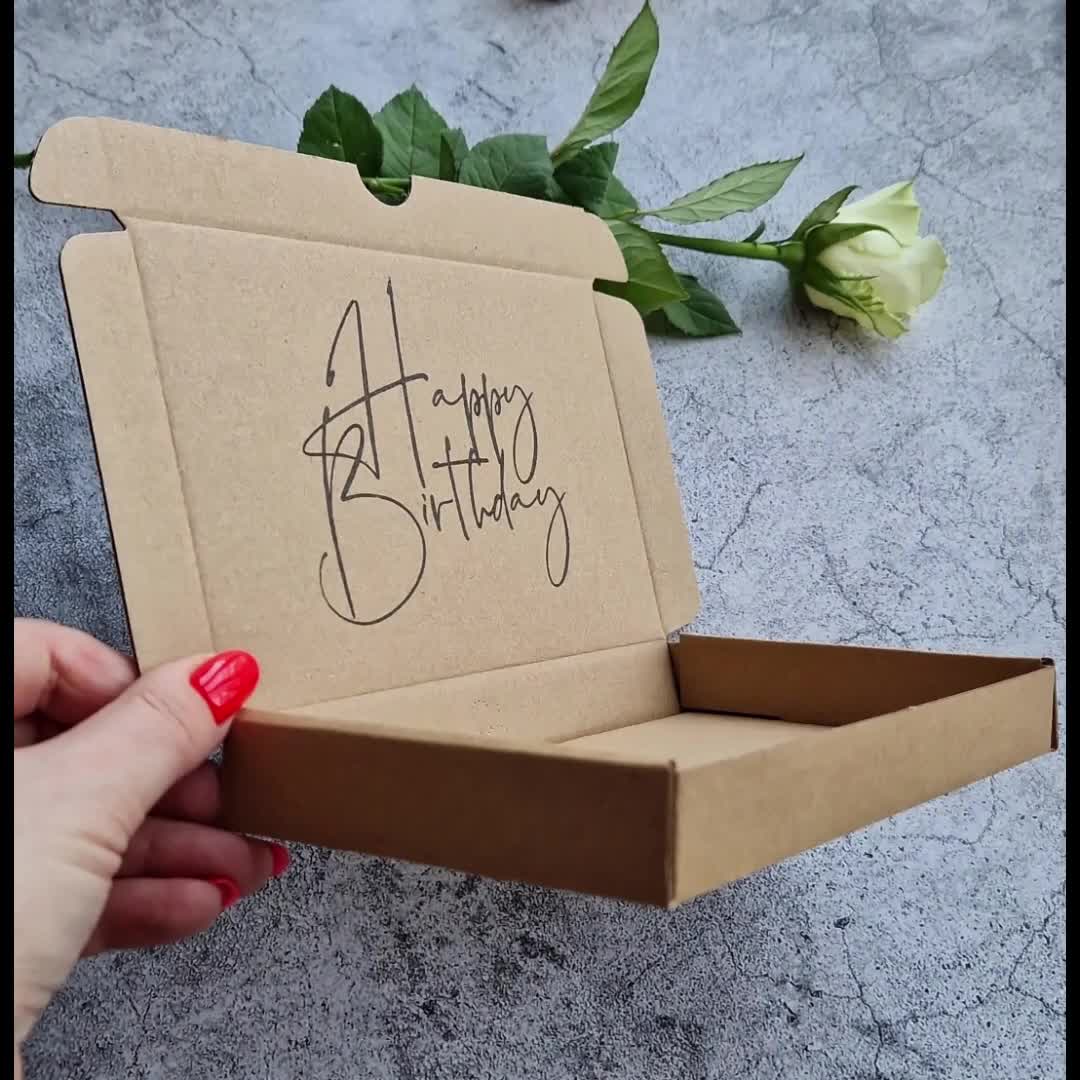 Happy Birthday Hand Stamped Kraft Empty Gift Box. Eco Friendly Recyclable  Packaging. Royal Mail Large Letter Brown Cardboard PIP C6 Box