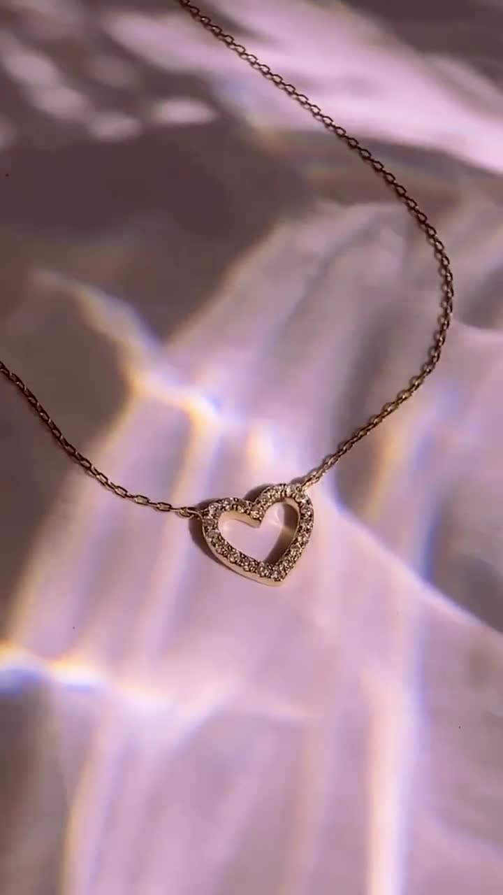 Small Diamond Heart Necklace | 14k Gold Mini Diamond Heart