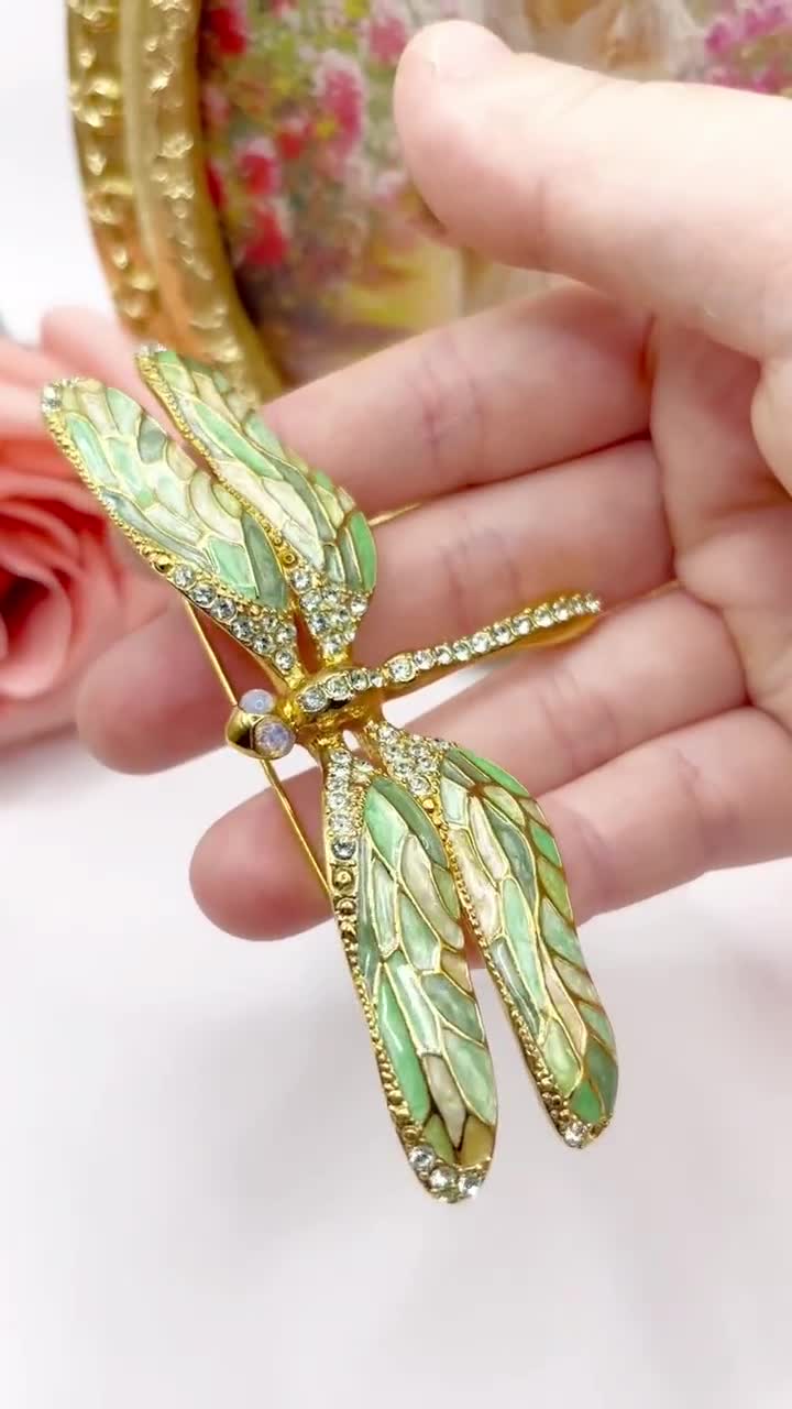 Vintage JOAN RIVERS Whimsical Dragonfly Green Brooch