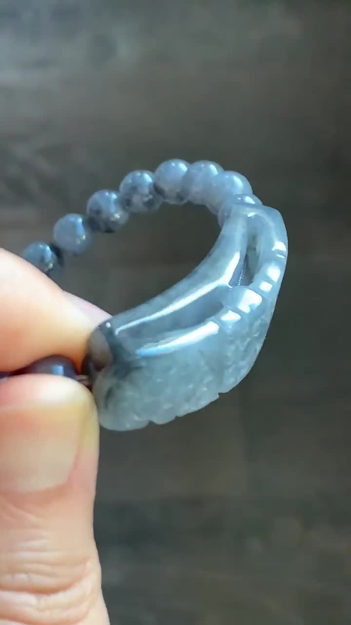 天然グレード A 氷半透明 Wiji ジェダイト彫刻カフ & Wiji ジェダイト