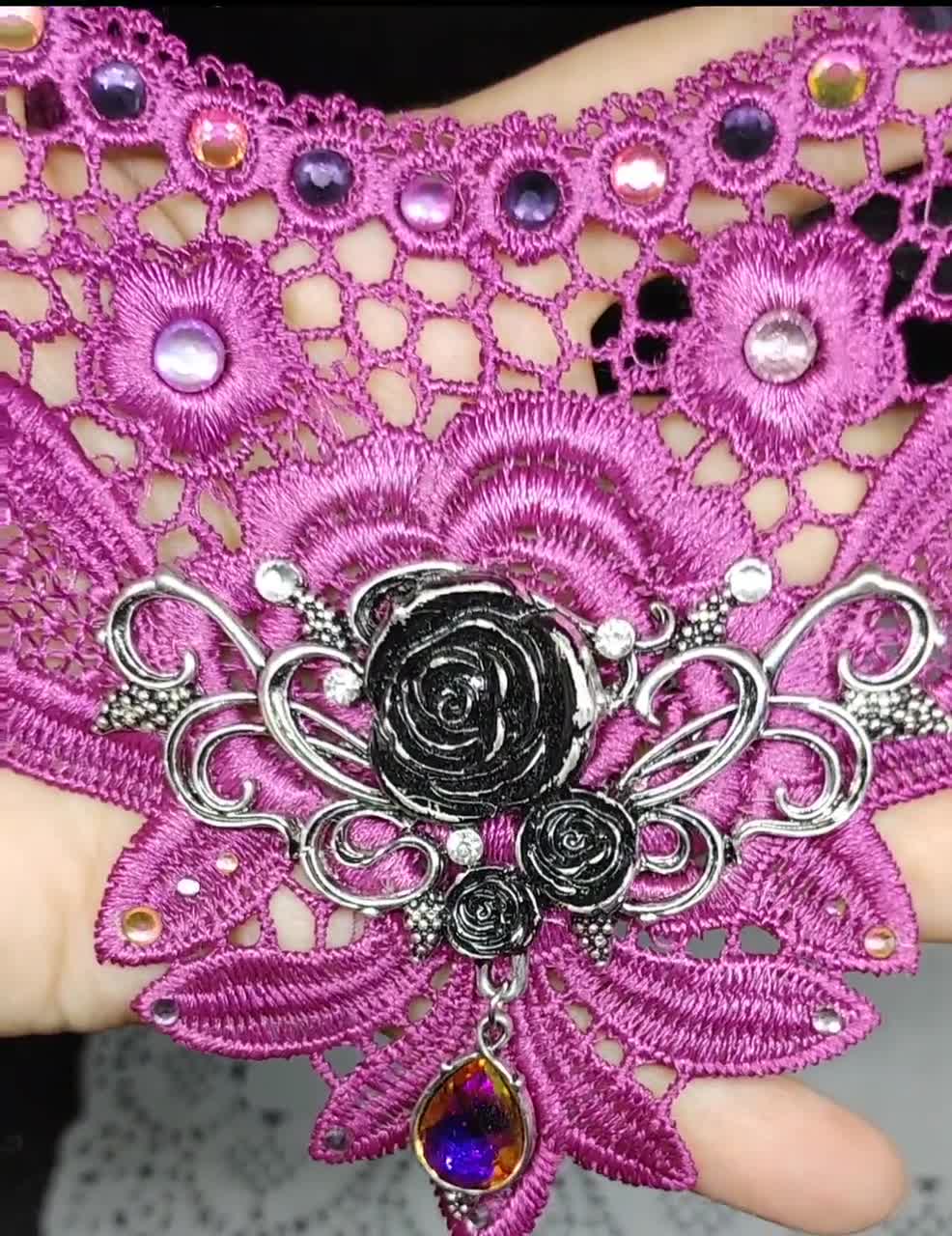 Collana Girocollo Con Grande Fiore Viola In Pizzo E Camelia – Vintage, Gotica, Fatto A Mano, Gioiello Regalo Per Donna