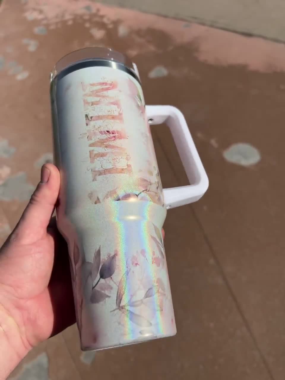 40oz Sublimation Shimmer Tumbler, Top Metal Rim With Removable Handle 