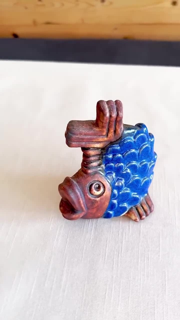 Vintage 1960s Ego Stengods Fish Figurine: Willi Fischer Blue
