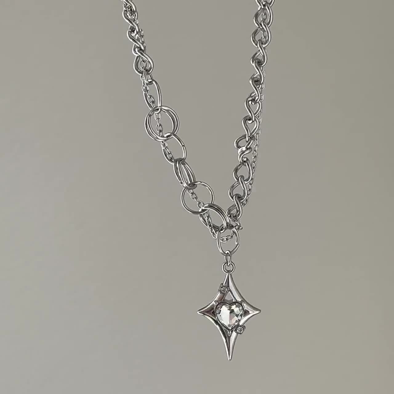 Stainless Steel Heart Crystal Polaris Necklace With Chunky