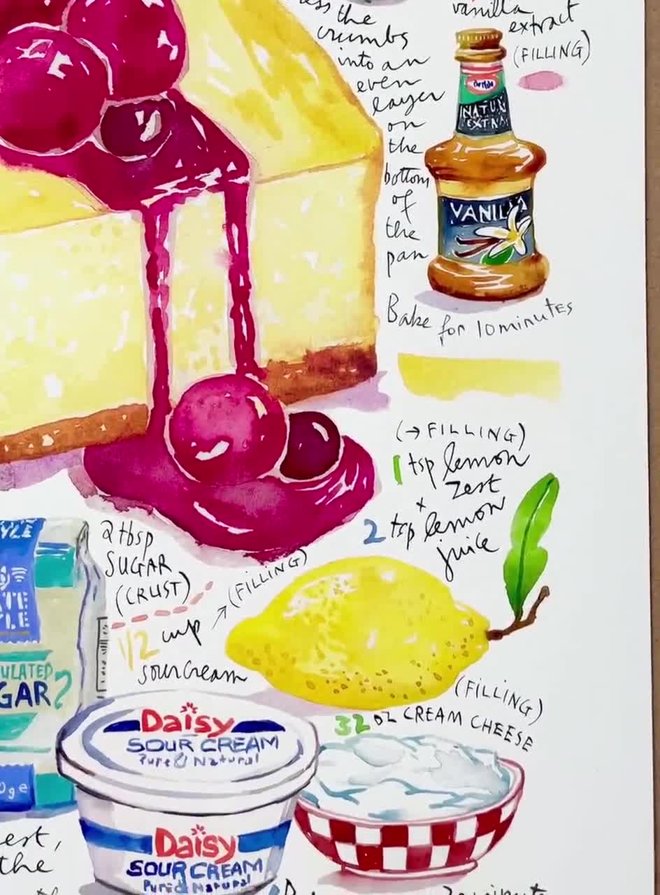 Cheesecake Recipe Print, Watercolor Painting, Colorful Kitchen Art Print,  Cake Poster, Bakery Artwork, Food Poster, Gift for Her, Home Decor - Etsy
