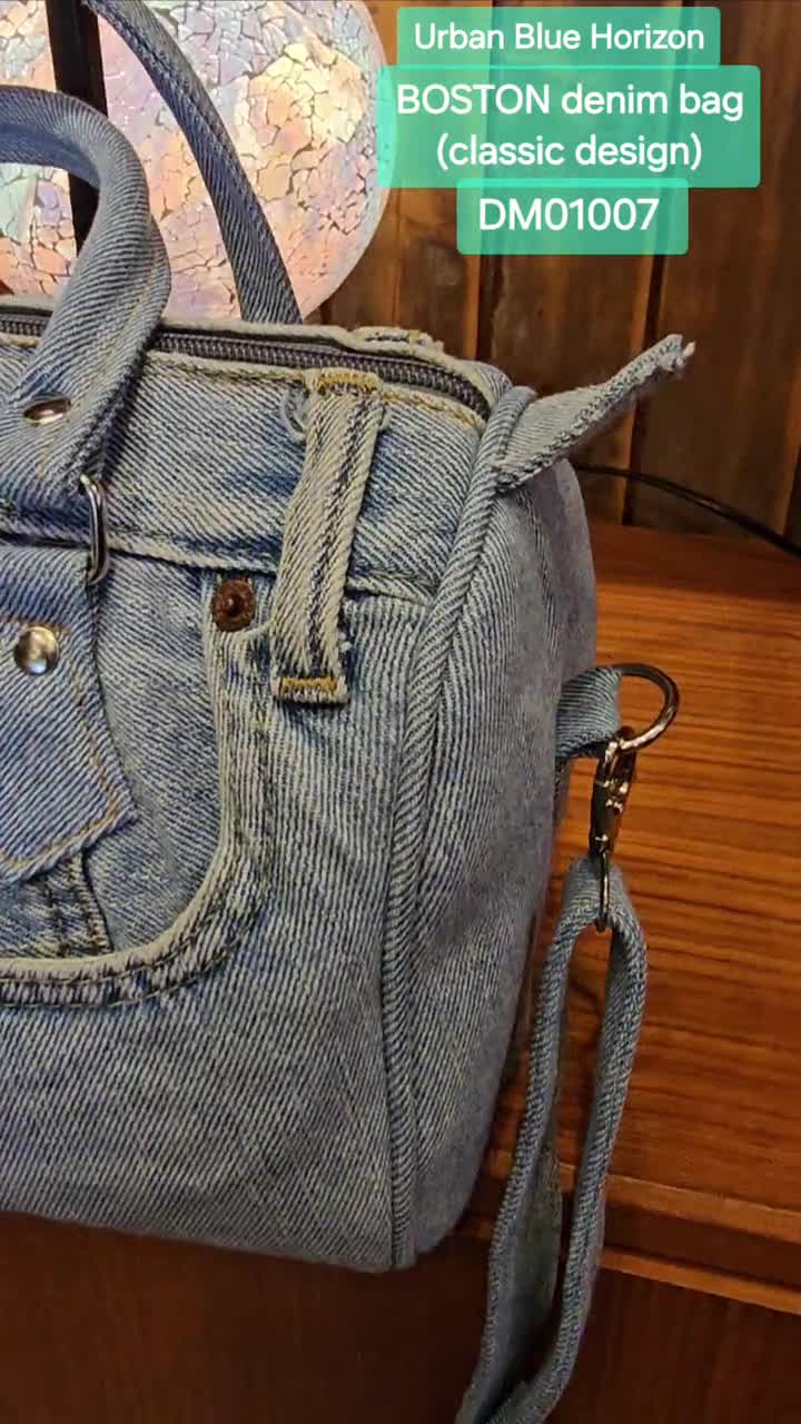 Handmade Denim Boston Bag: Stylish Dual-sided Crossbody - Etsy