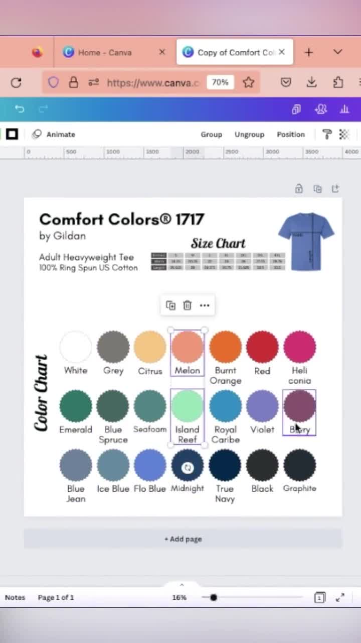 Editable Comfort Colors Color Chart color Only Can Be Used With