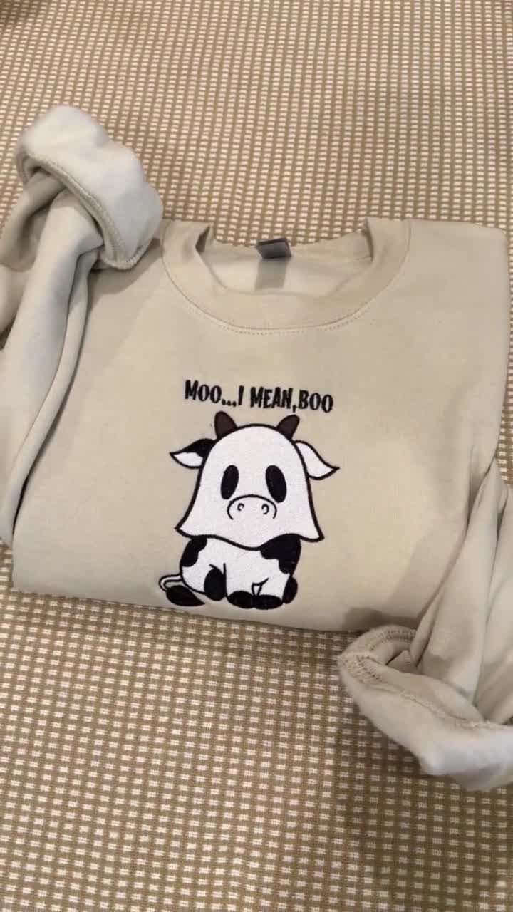 Moo Baby Cow Embroidered Crewneck Sweatshirt