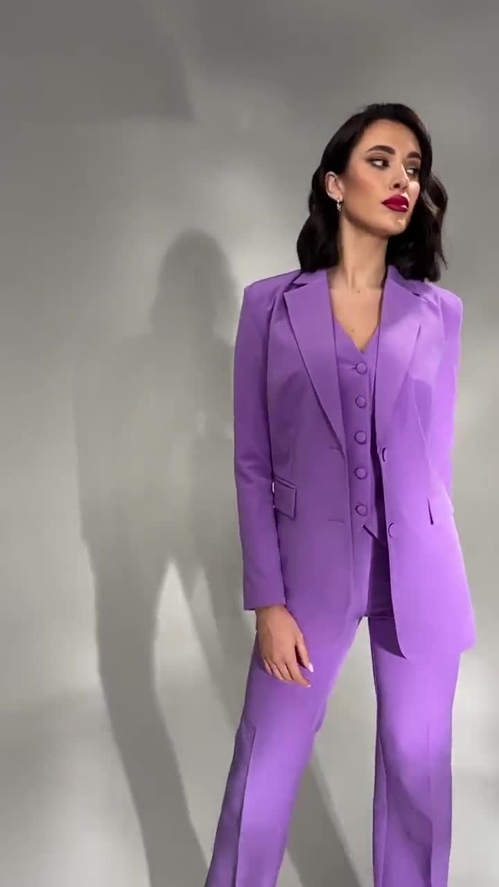 Lavender Formal Pantsuit for Women, Business Women Suit With Vest, Formal  3-piece Suit Set Womens, Womens Office Wear Blazer Trouser Suit 