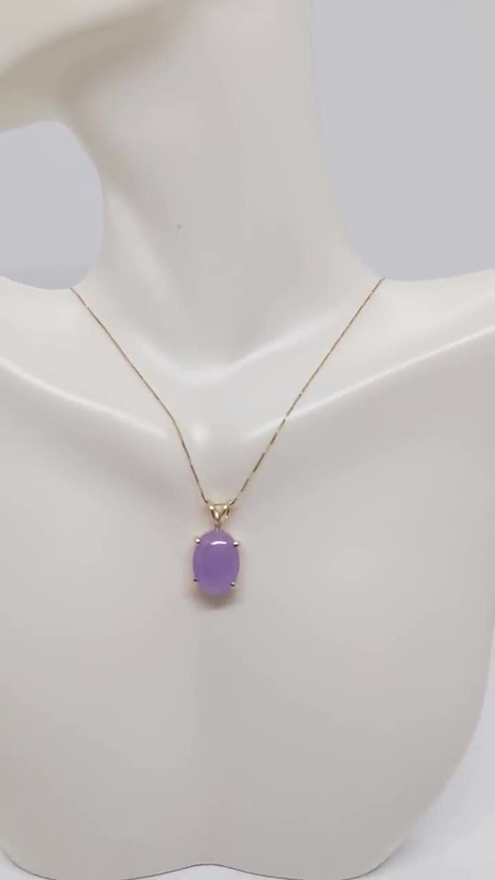 ☆OUR LEGACY☆ Radon Necklace Lavender A4248LH LAVENDER Jade 14k Yellow Gold Pendant. Oval Natural Color