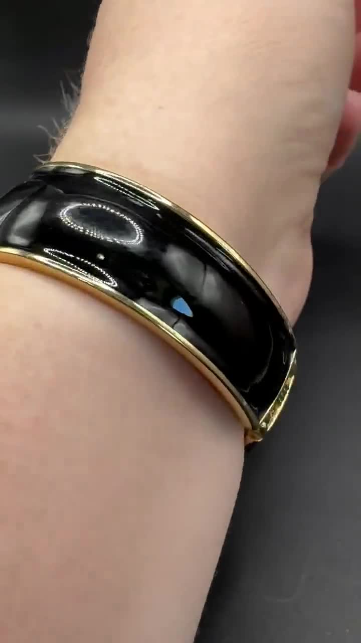 Anframa Damascene Black Enamel Handcrafted Clamper Bangle Bracelet