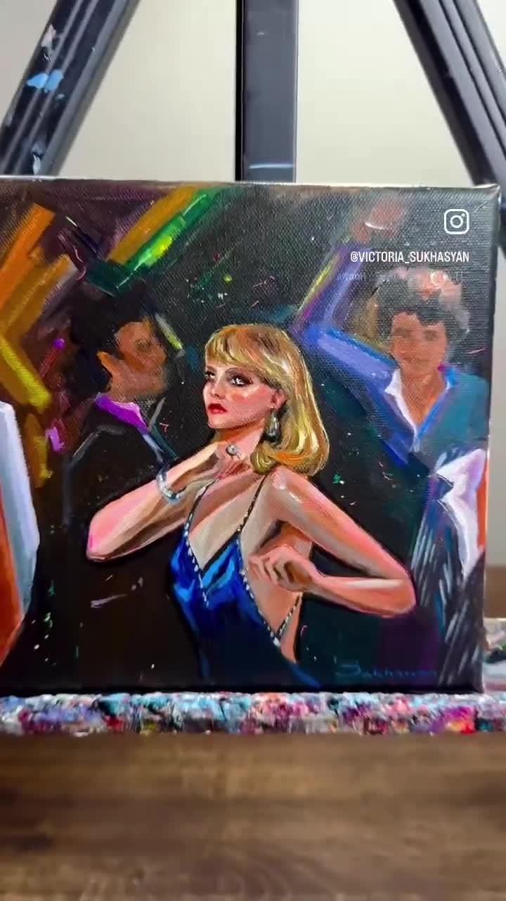 Michelle Pfeiffer Scarface Painting: Original Acrylic Glitter Art (8x8  inches)