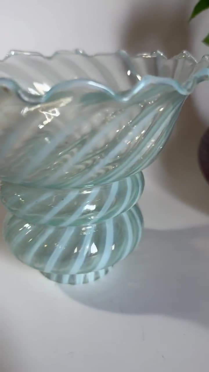 Pied de lampe en verre opalin bleu/bronze - Décoration
