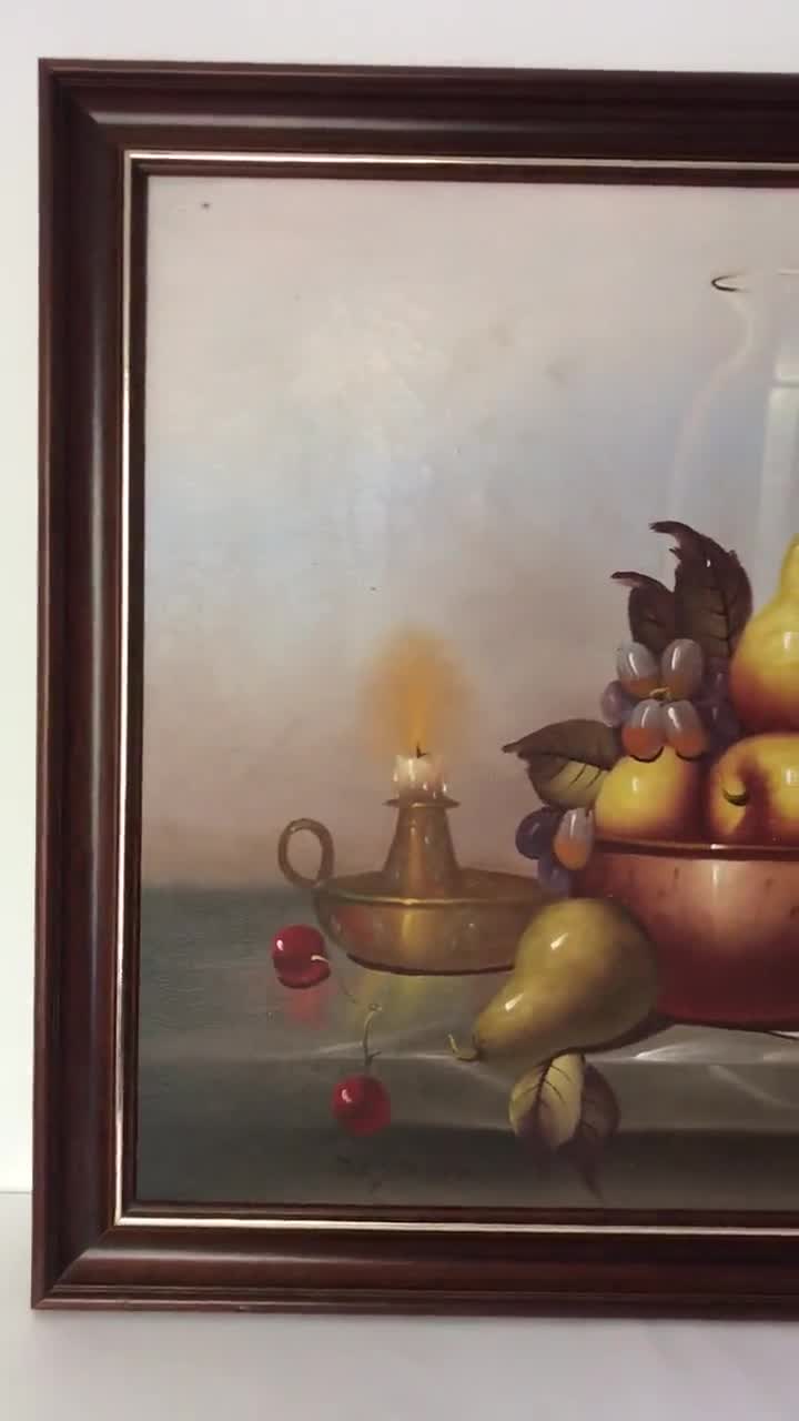 ヴィンテージ XL 原画 画家 Deyaz/a- 静物画 フルーツ ゴールデン木製
