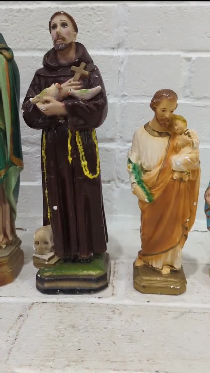 Vintage Chalkware Saint Statues // Collection of Plaster Religious