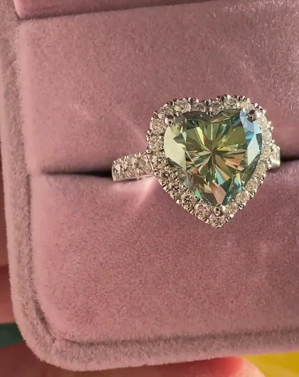 Blue Green 4.0 CTW Moissanite Heart Cut Halo Unique