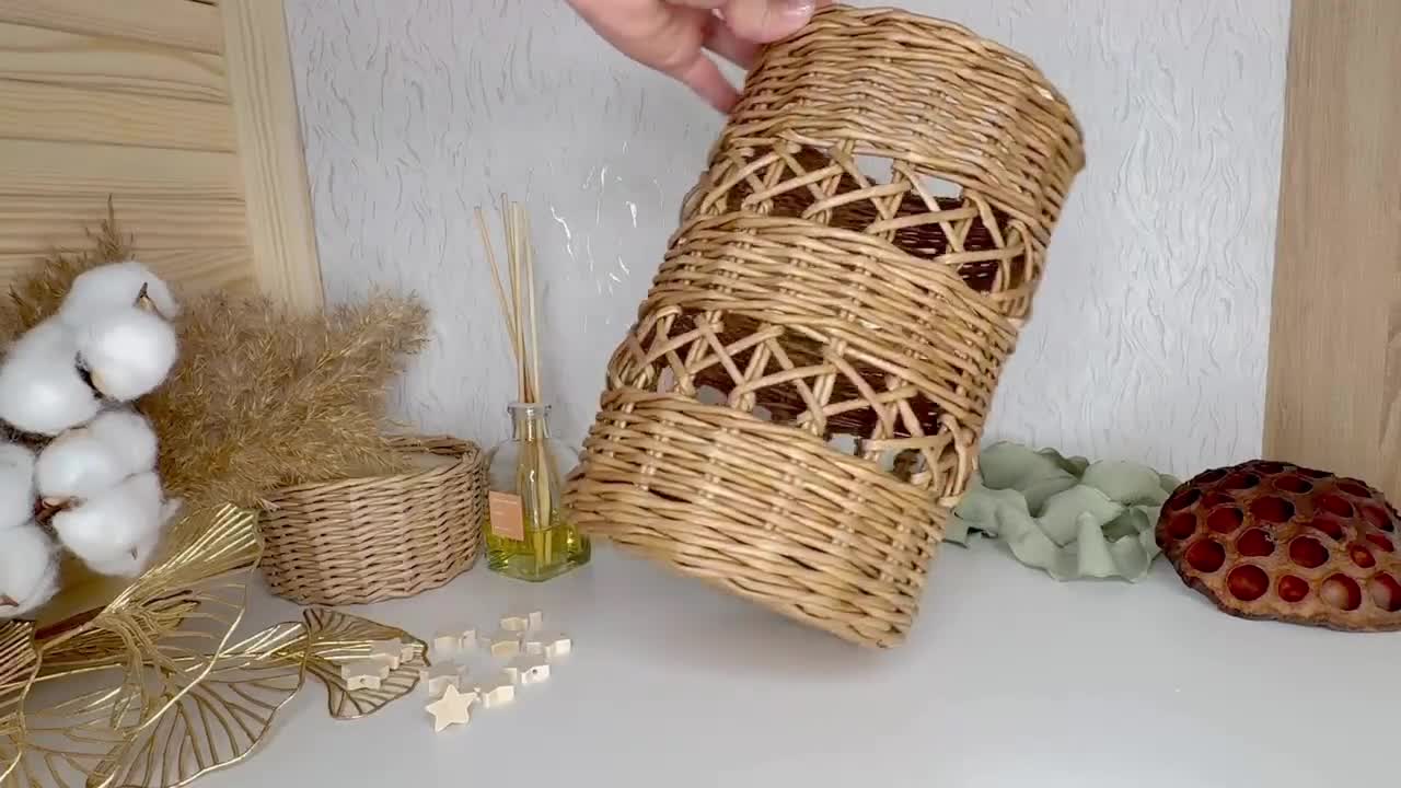 花（ハンドメイド、籐） 花用の籐製花瓶、ボヘミアンスタイルの装飾花瓶、パンパス用花瓶、造花